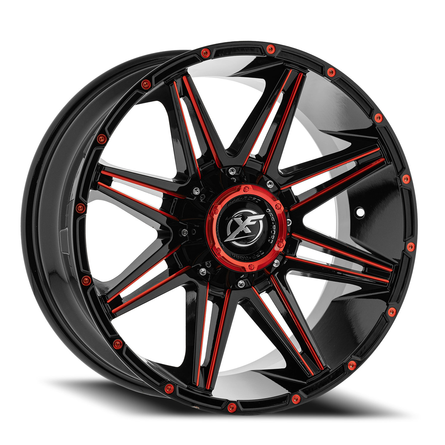 Xf Off-road Xf-220 22x10 -18 5x127 5x139.7 Gloss Black & Red Milled 