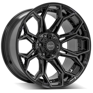 SET OF 4 WHEEL & TIRE PACKAGE | 4Play 4P83 22x10 -18 5x127/5x139.7 Gloss Black | 33x12.50R22 SureTrac Wide Climber R/T I