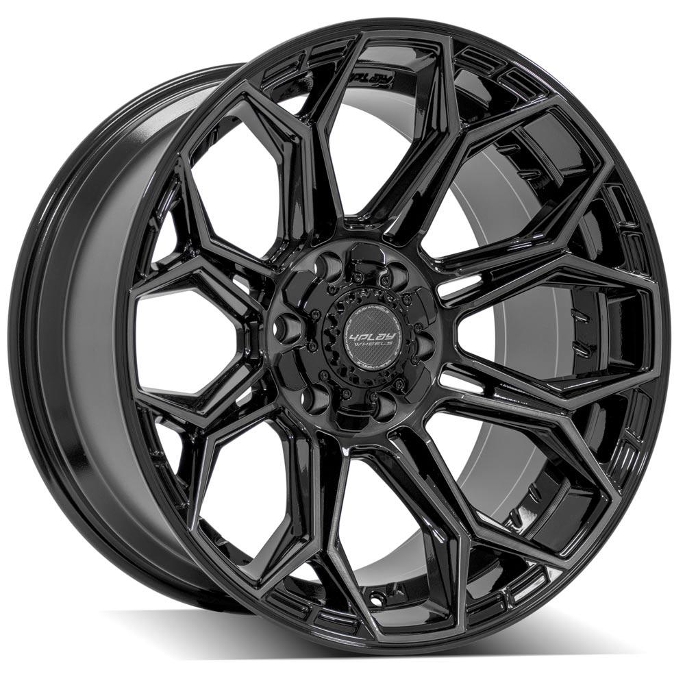 SET OF 4 WHEEL & TIRE PACKAGE | 4Play 4P83 22x12 -44 5x127/5x139.7 Gloss Black | 35x12.50R22 SureTrac Wide Climber R/T I