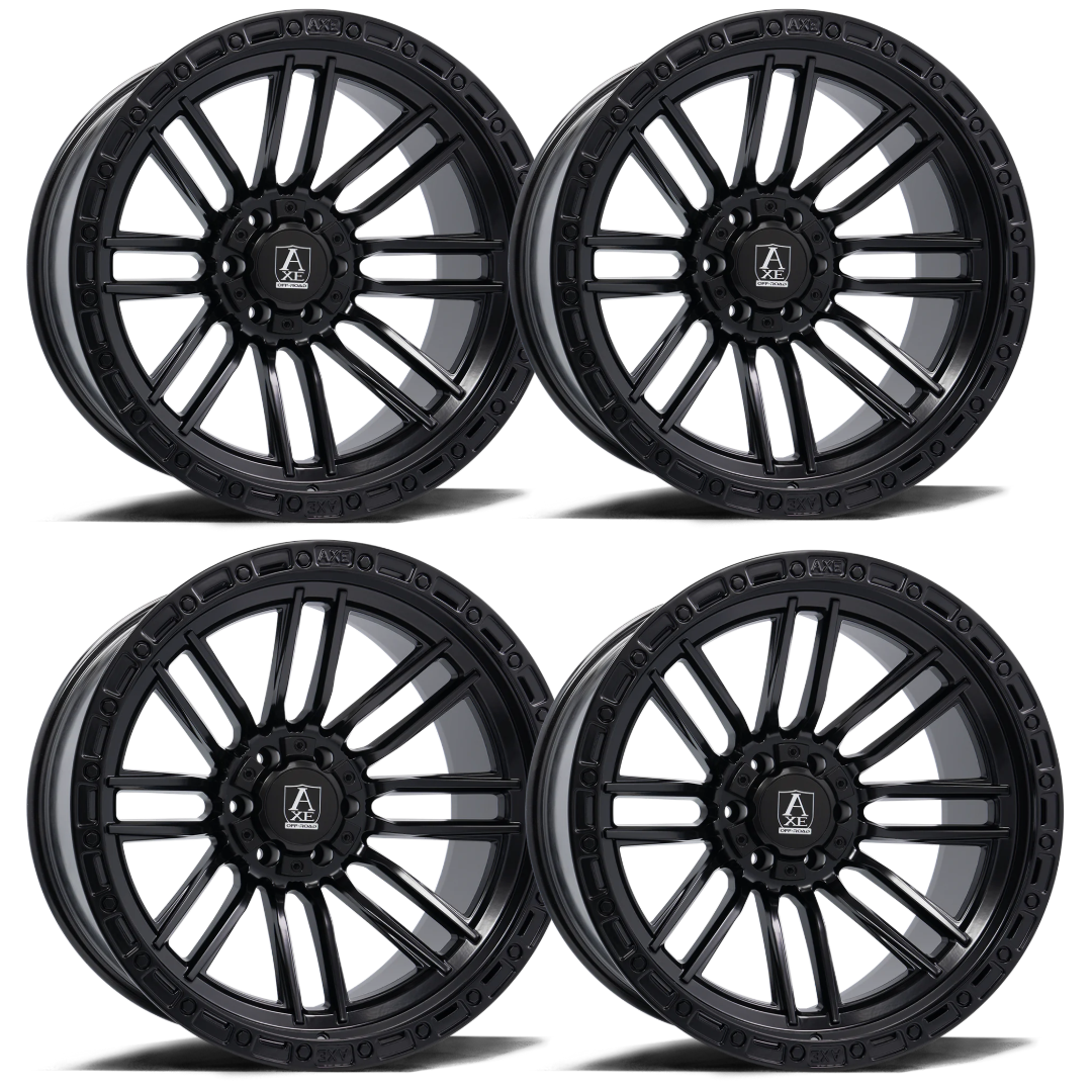 4 New 22x12 AXE ICARUS -44 Black 6x5.5 6x135 6x139.7 Chevy Ford GMC