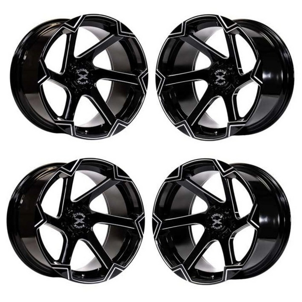 4 New 22x12 Xtreme Force XF-11 -51 Black 6x5.5 6x135/6x139.7 Chevy Ford GMC