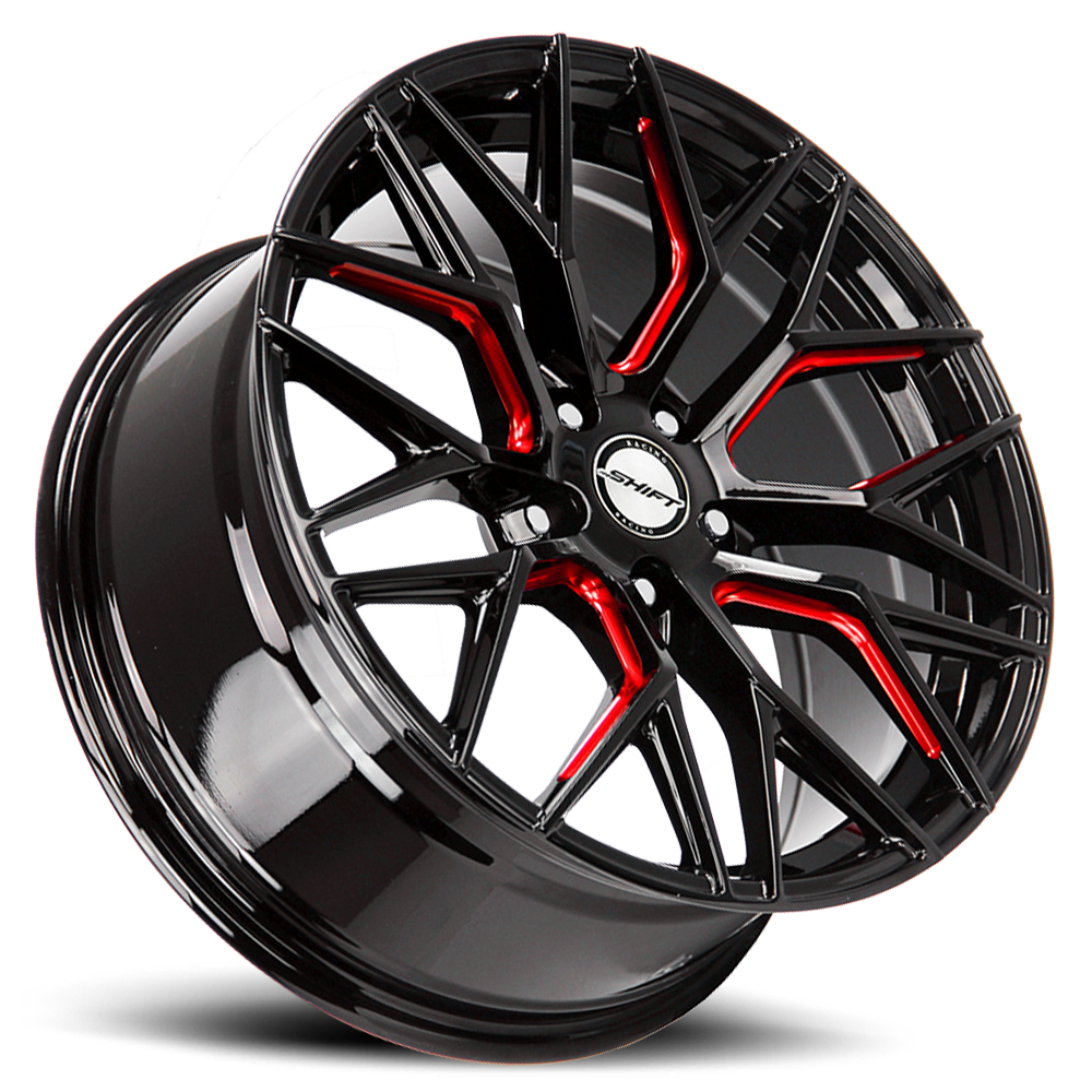 SHIFT H33 SPRING 20X8.5 35MM 5X112 GLOSS BLACK CANDY RED MILLED | H33051235GBMLR