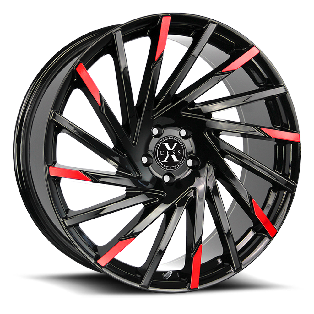 XCESS X02 X02 24X9.5 24MM 6X139.7 GLOSS BLACK MACHINED RED TIPS | X02463924GBMRT