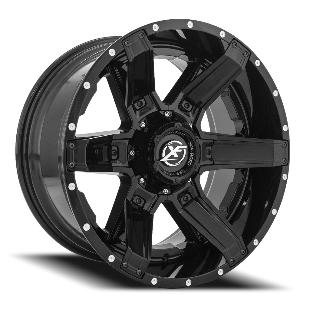 XF OFF-ROAD XF-214 22X12 -44 6X135/6X139.7 GLOSS BLACK + GLOSS BLACK INSERTS