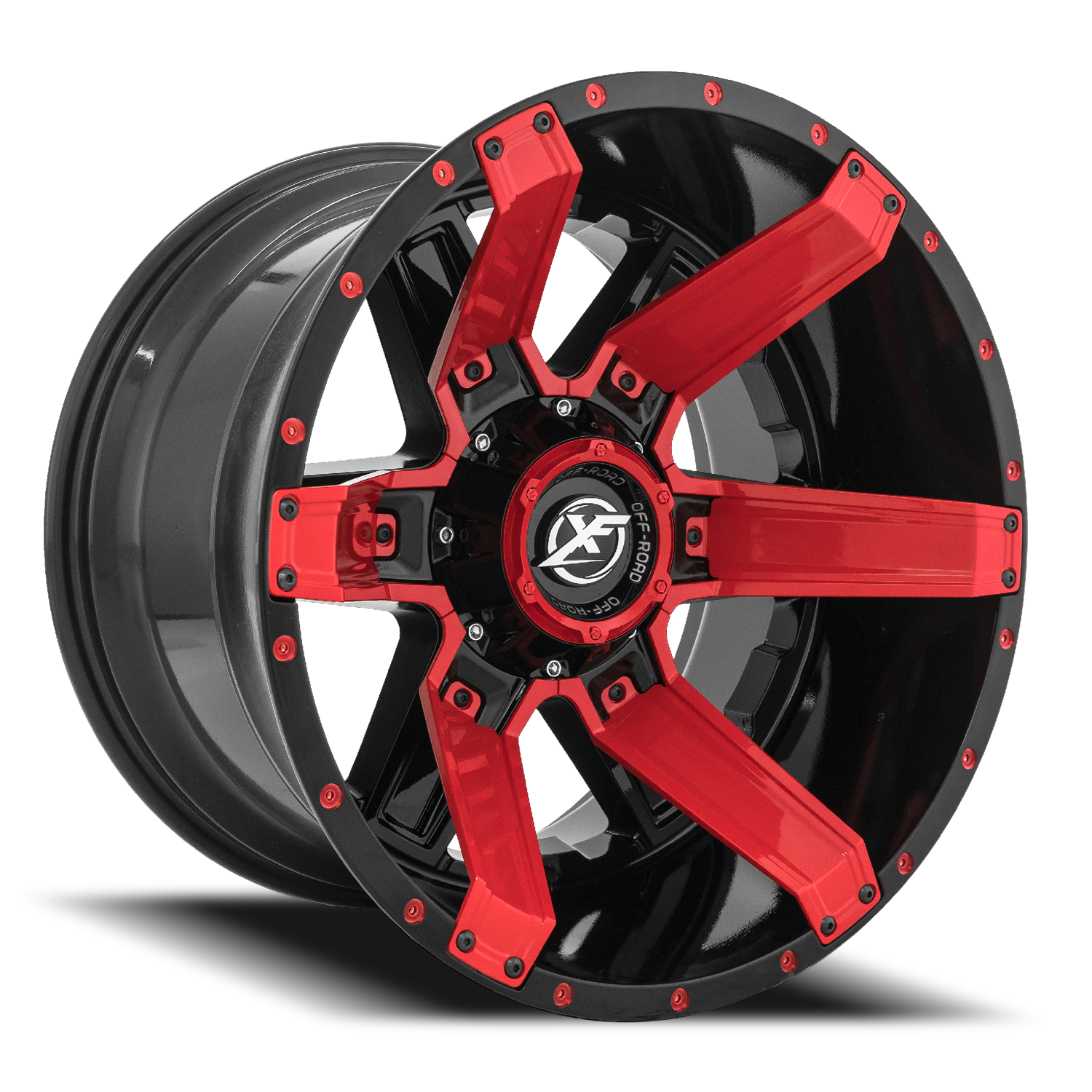 XF OFF-ROAD XF-214 20X10 -12 5X127/5X139.7 GLOSS BLACK + RED INSERTS