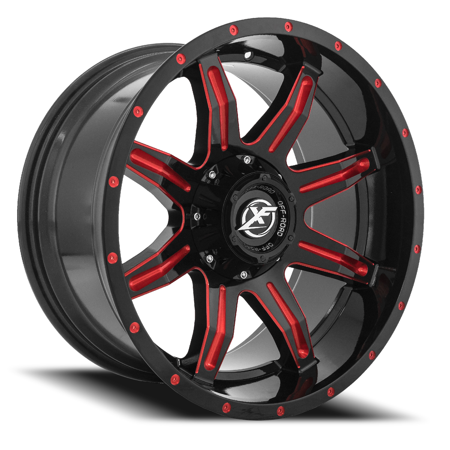 XF OFF-ROAD XF-215 24X12 -44 5X127/5X139.7 GLOSS BLACK & RED MILLED