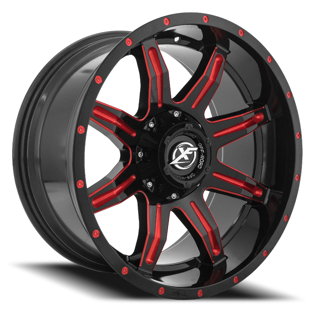 XF OFF-ROAD XF-215 24X12 -44 5X139.7/5X150 GLOSS BLACK & RED MILLED