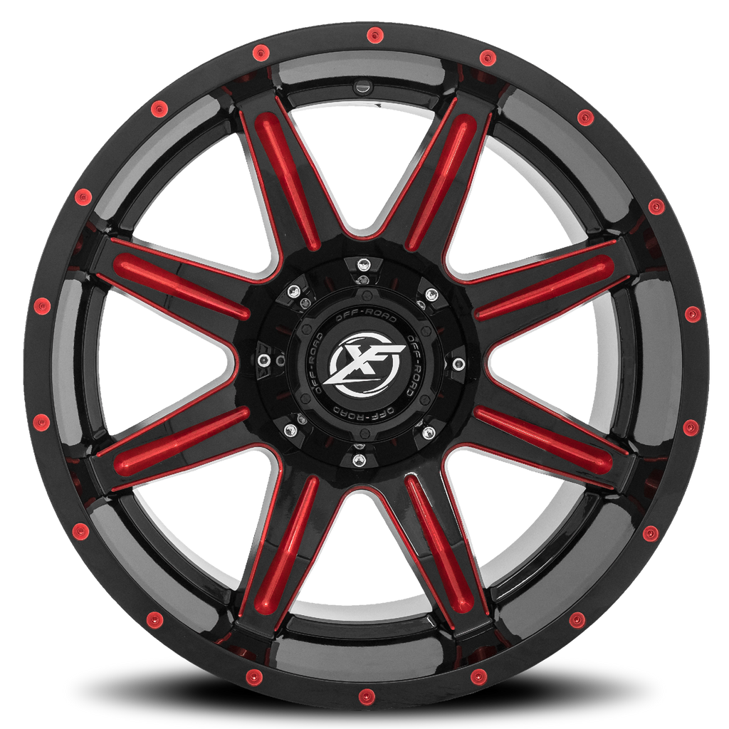 XF OFF-ROAD XF-215 24X12 -44 5X139.7/5X150 GLOSS BLACK & RED MILLED