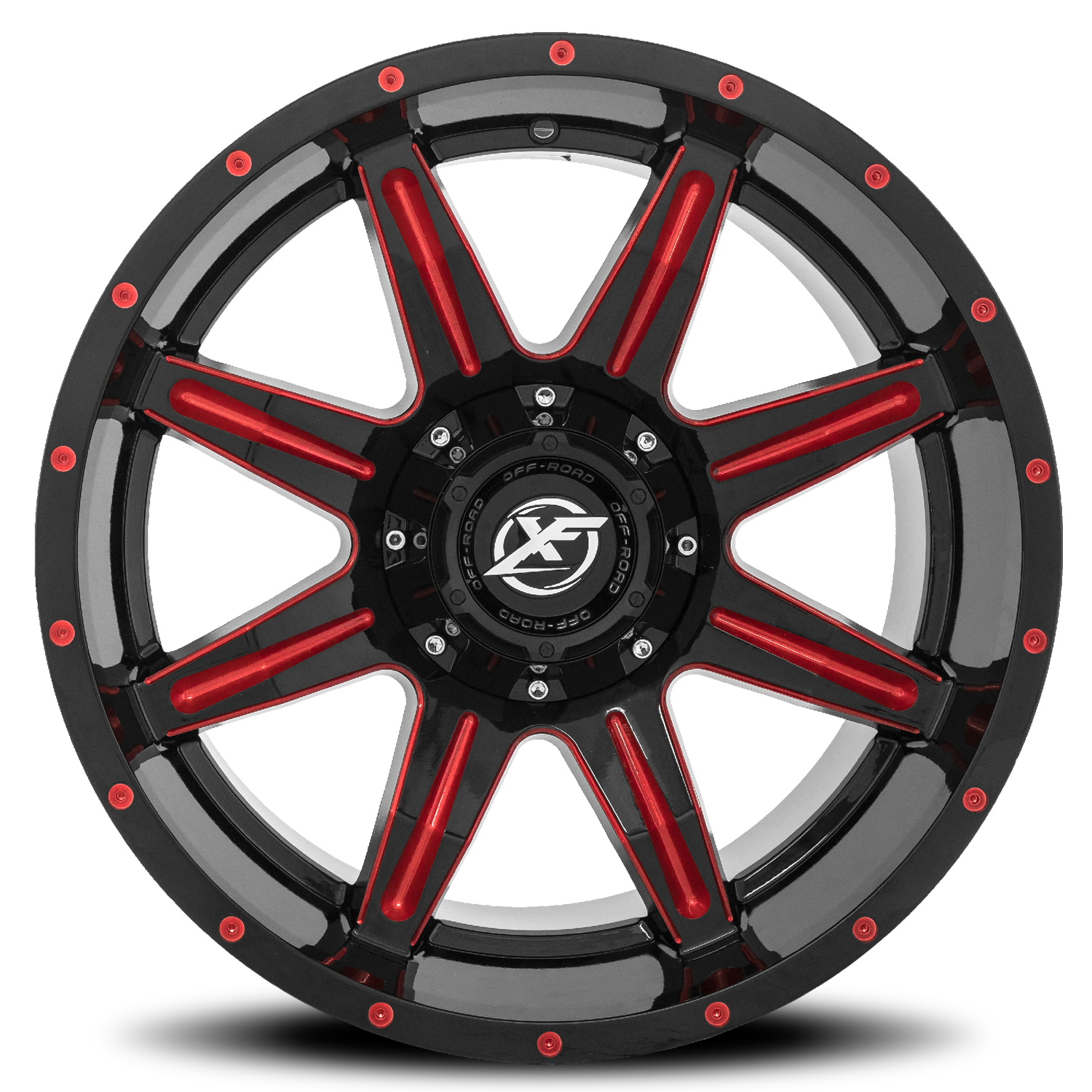 XF OFF-ROAD XF-215 24X12 -44 5X139.7/5X150 GLOSS BLACK & RED MILLED