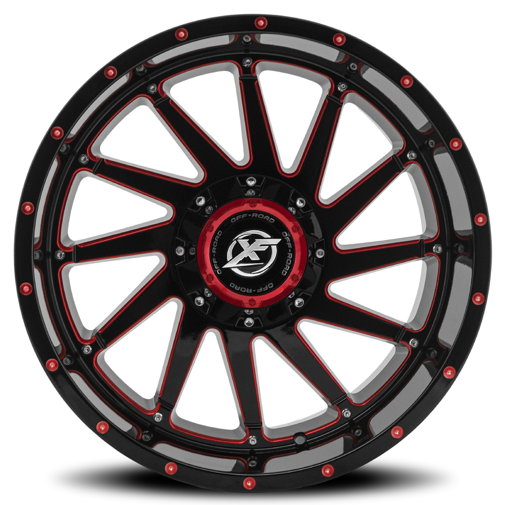 XF OFF-ROAD XF-216 20X10 -24 5X139.7/5X150 GLOSS BLACK & RED MILLED
