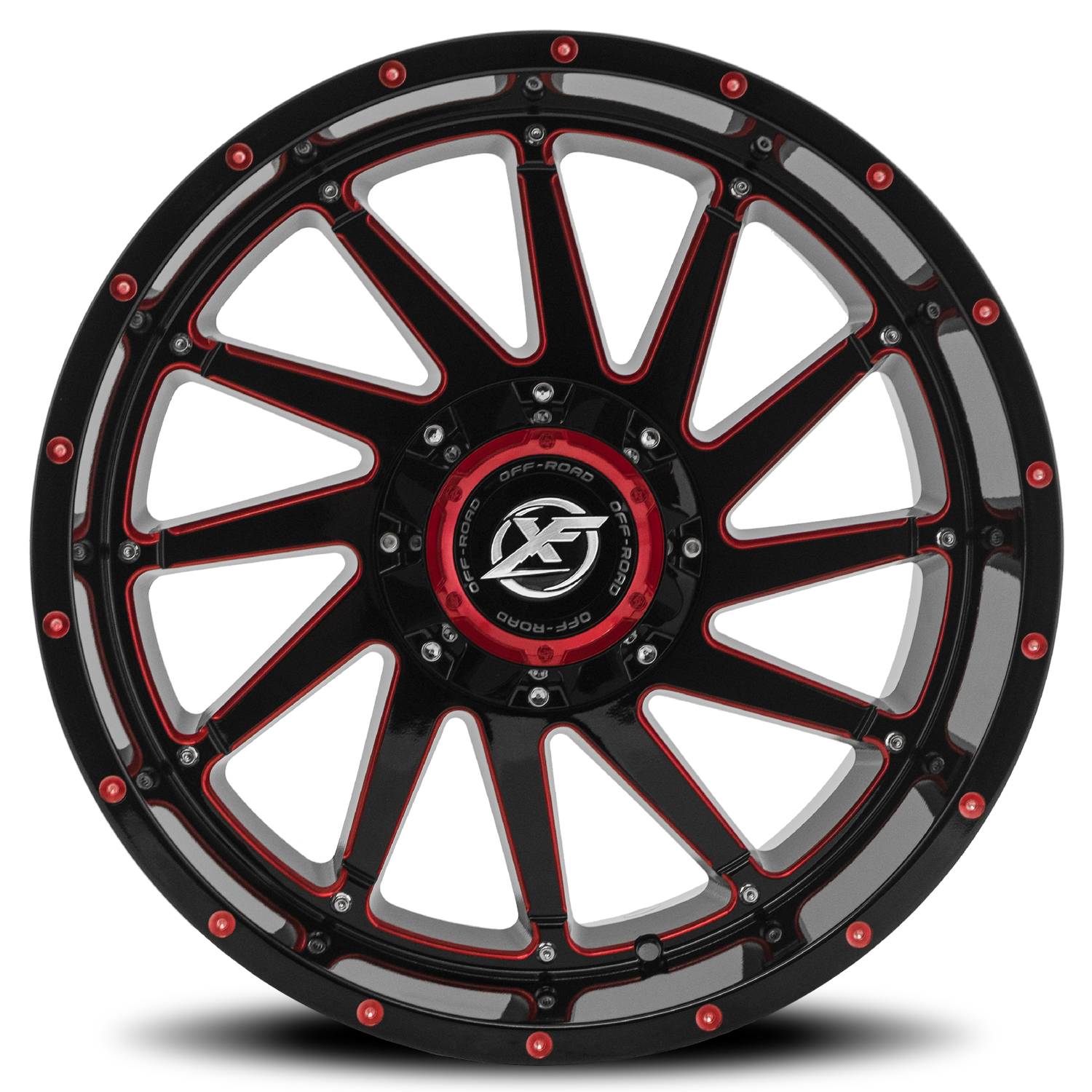 XF OFF-ROAD XF-216 20X12 -44 8X165.1/8X170 GLOSS BLACK & RED MILLED