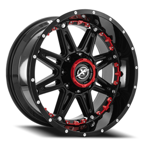 XF OFF-ROAD XF-217 20X10 -24 5X139.7/5X150 GLOSS BLACK + RED INSERTS