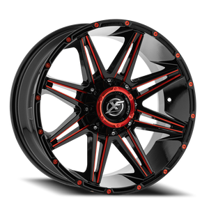 XF OFF-ROAD XF-220 22X12 -44 8X165.1/8X170 GLOSS BLACK & RED MILLED