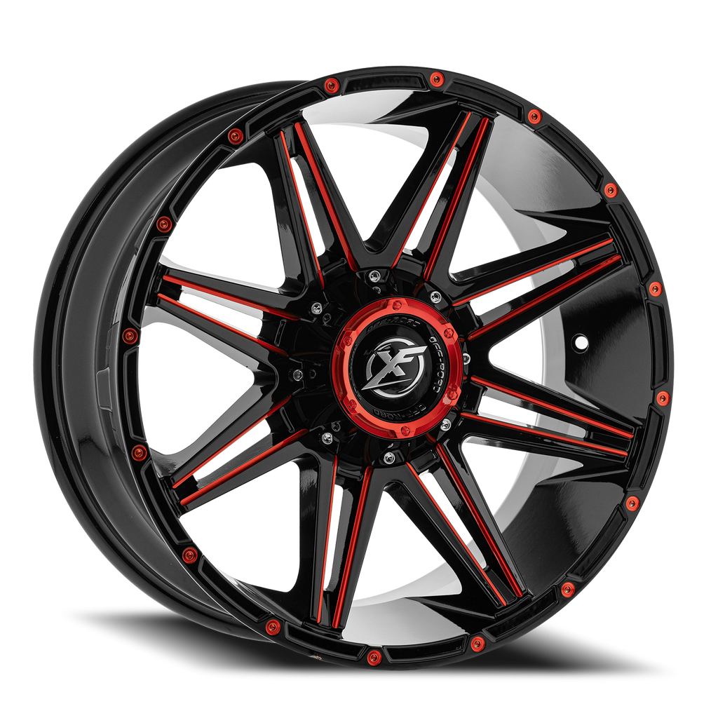 XF OFF-ROAD XF-220 22X12 -44 6X135/6X139.7 GLOSS BLACK & RED MILLED