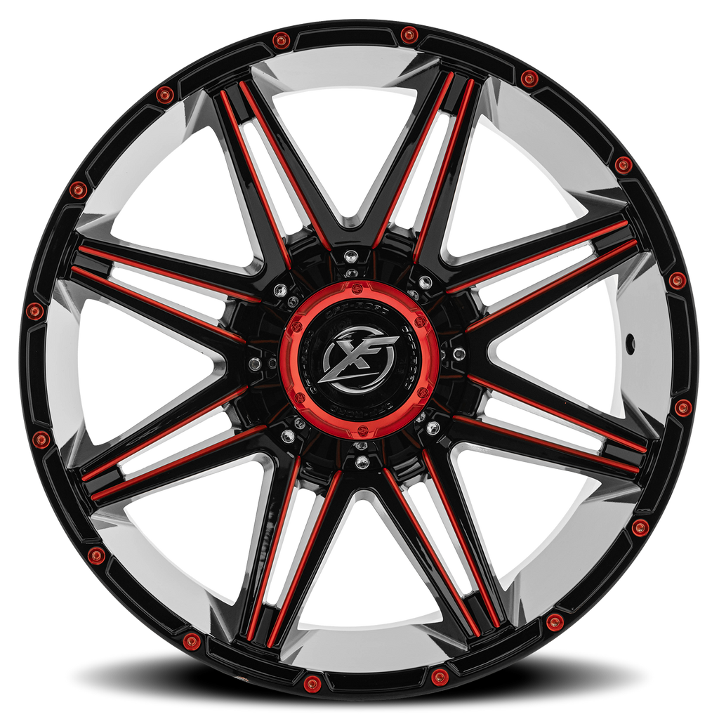 XF OFF-ROAD XF-220 22X10 -24 5X114.3/5X127 GLOSS BLACK & RED MILLED