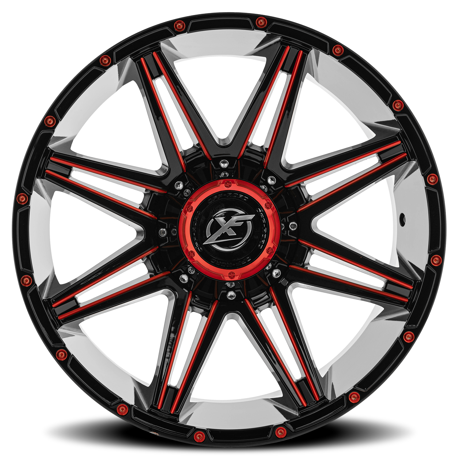 XF OFF-ROAD XF-220 22X10 -24 5X114.3/5X127 GLOSS BLACK & RED MILLED