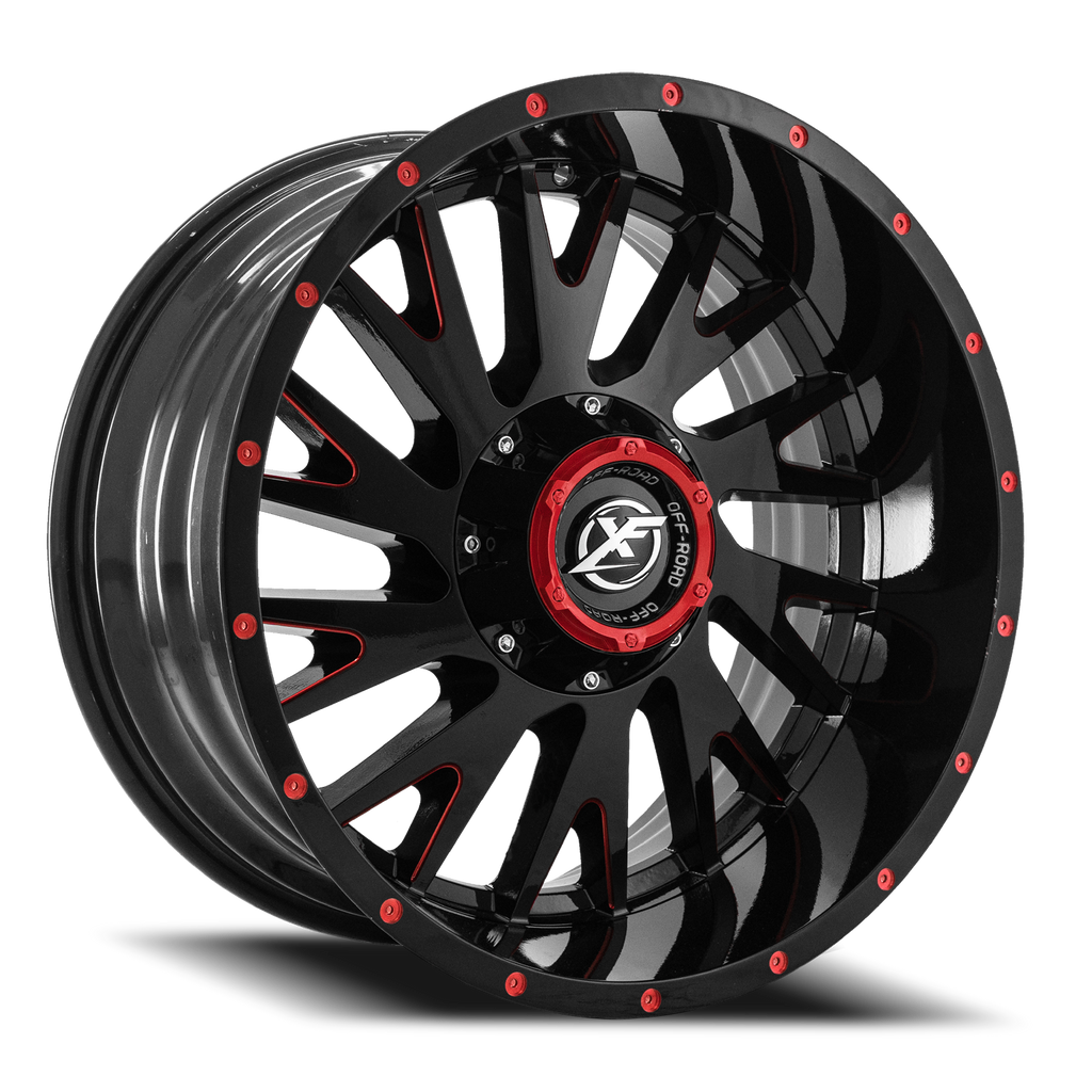 XF OFF-ROAD XF-221 20X10 -24 5X127/5X139.7 GLOSS BLACK & RED MILLED