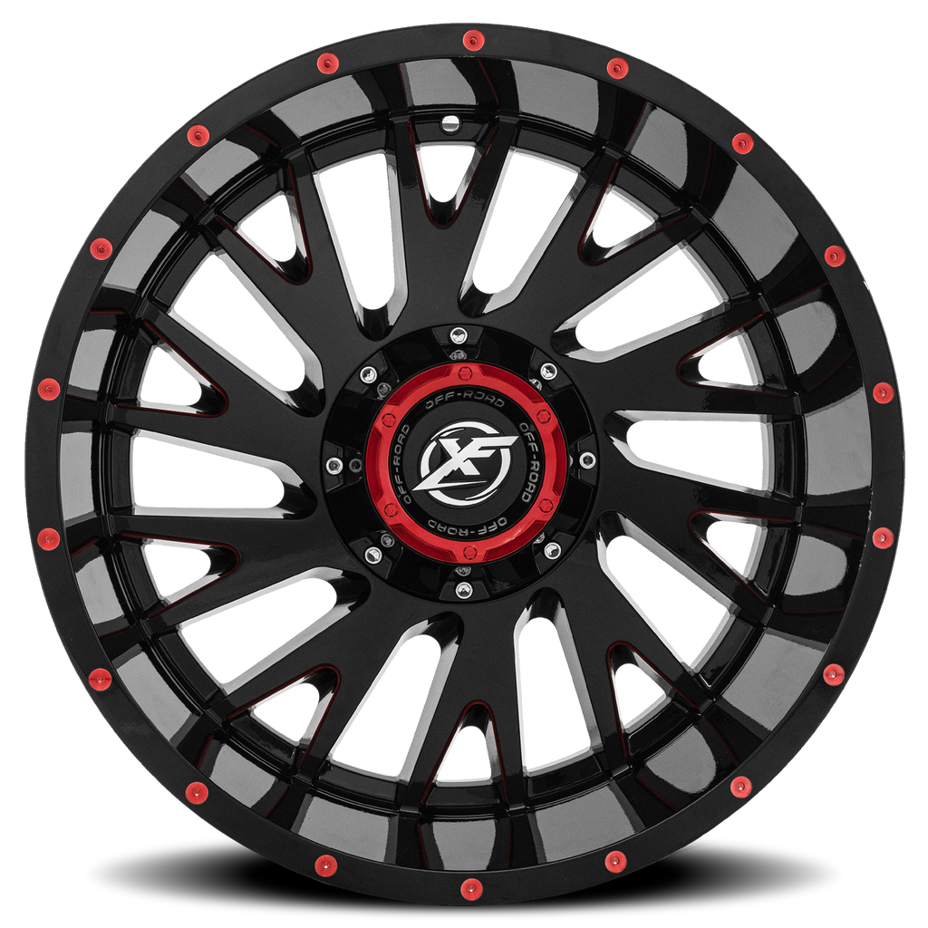 XF OFF-ROAD XF-221 20X12 -44 6X135/6X139.7 GLOSS BLACK & RED MILLED