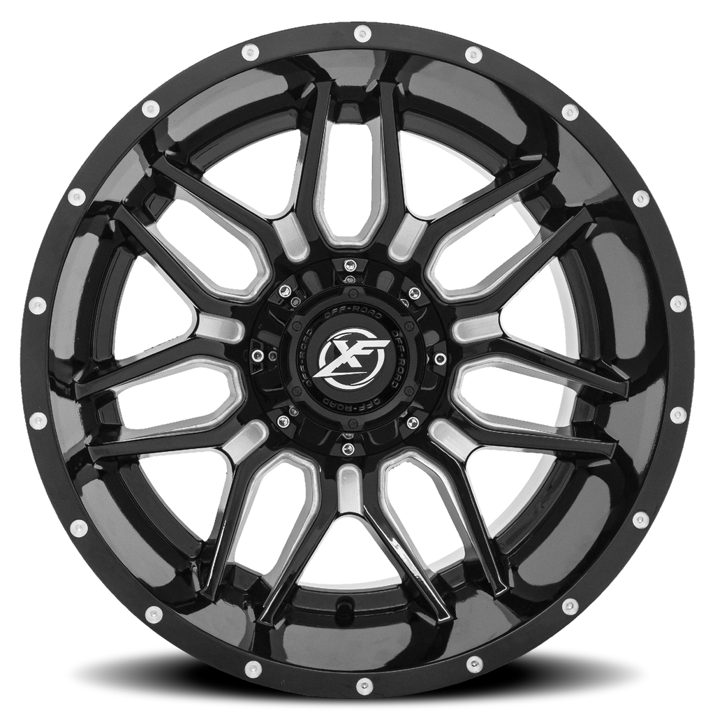 XF OFF-ROAD XF-222 20X9 12 6X135/6X139.7 GLOSS BLACK & MILLED