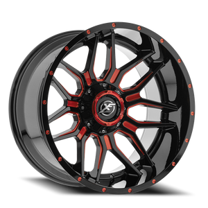 XF OFF-ROAD XF-222 22X12 -44 5X127/5X139.7 GLOSS BLACK & RED MILLED