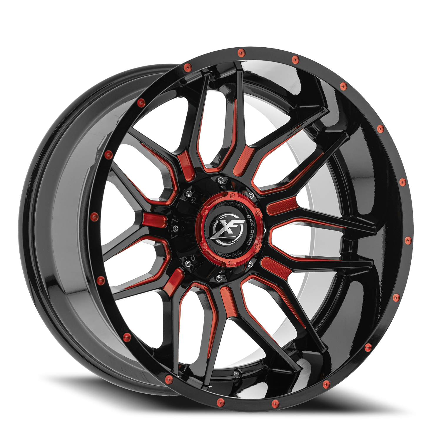 XF OFF-ROAD XF-222 26X14 -76 5X127/5X139.7 GLOSS BLACK & RED MILLED