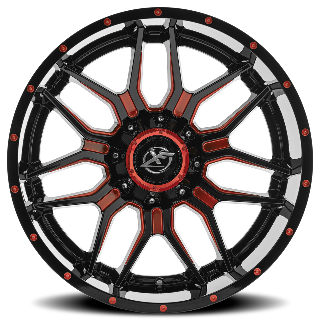 XF OFF-ROAD XF-222 20X9 12 6X135/6X139.7 GLOSS BLACK & RED MILLED