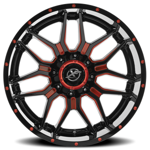 XF OFF-ROAD XF-222 20X9 12 6X135/6X139.7 GLOSS BLACK & RED MILLED