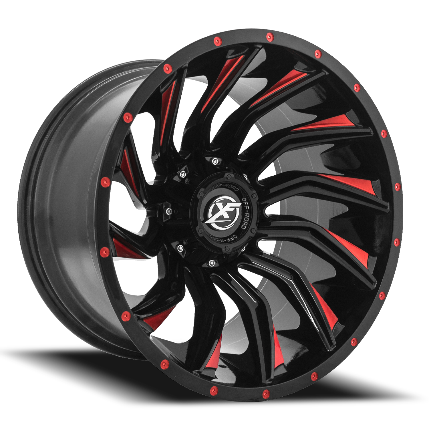 XF OFF-ROAD XF-224 20X12 -44 5X139.7/5X150 GLOSS BLACK & RED MILLED