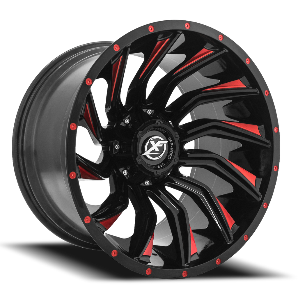 XF OFF-ROAD XF-224 20X10 -12 8X165.1/8X170 GLOSS BLACK & RED MILLED