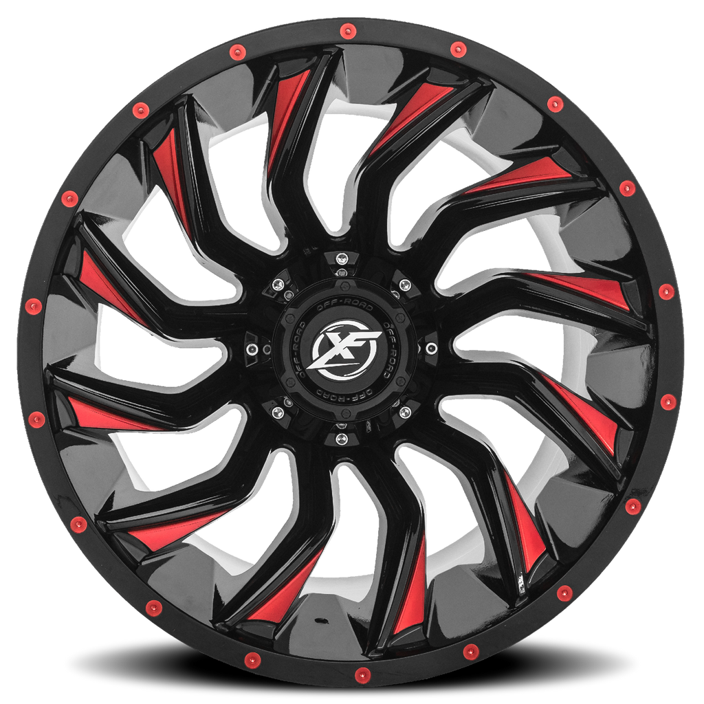 XF OFF-ROAD XF-224 20X10 -24 5X127/5X139.7 GLOSS BLACK & RED MILLED