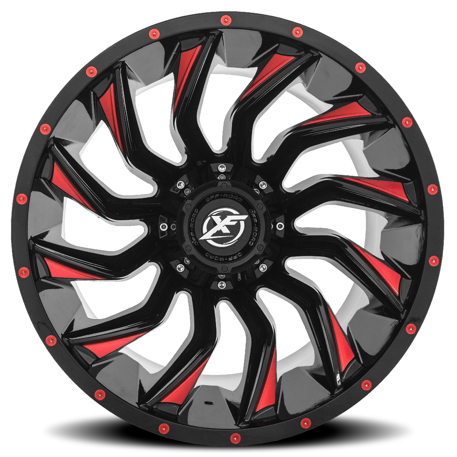 XF OFF-ROAD XF-224 28X14 -76 5X127/5X139.7 GLOSS BLACK & RED MILLED