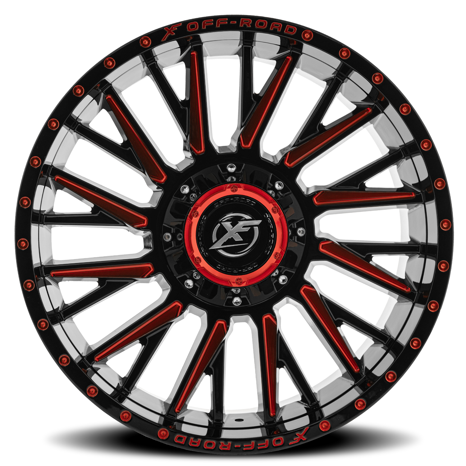 XF OFF-ROAD XF-226 20X10 -12 8X165.1/8X180 GLOSS BLACK & RED MILLED