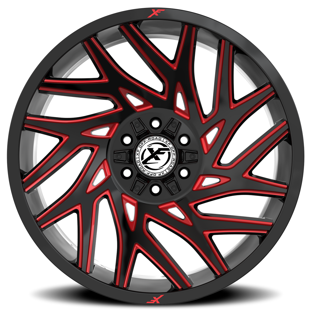 XF OFF-ROAD XF-229 22X10 -24 6X135/6X139.7 GLOSS BLACK & RED MILLED