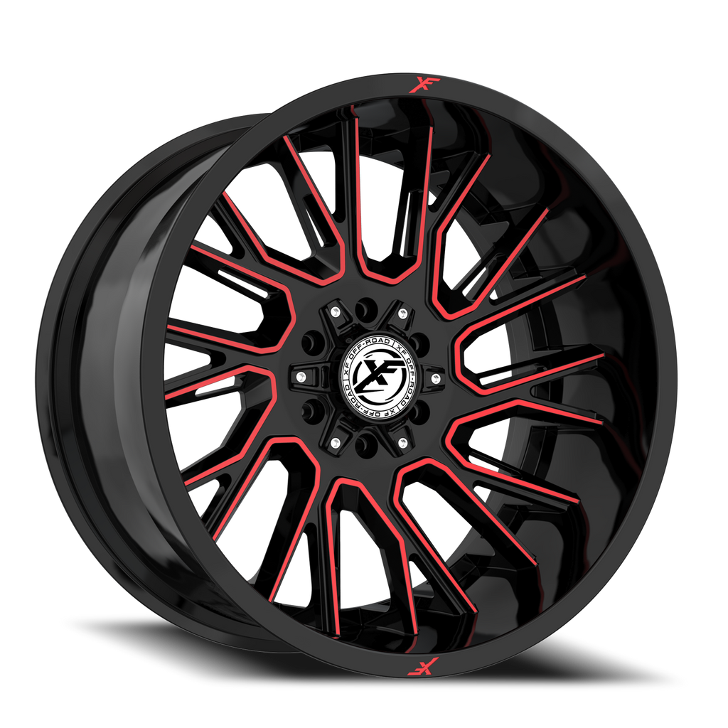 XF OFF-ROAD XF-230 20X10 -12 5X127/5X139.7 GLOSS BLACK & RED MACHINED