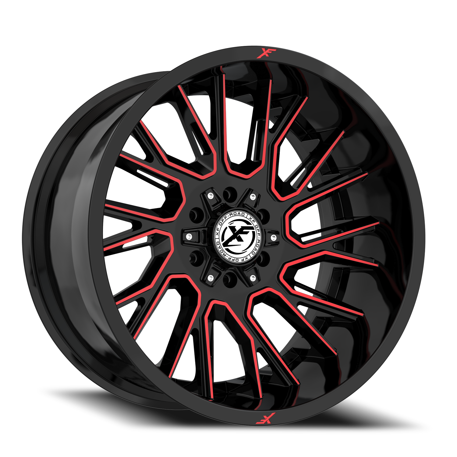 XF OFF-ROAD XF-230 20X10 -12 5X127/5X139.7 GLOSS BLACK & RED MACHINED