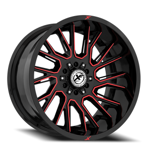 XF OFF-ROAD XF-230 20X10 -12 5X127/5X139.7 GLOSS BLACK & RED MACHINED