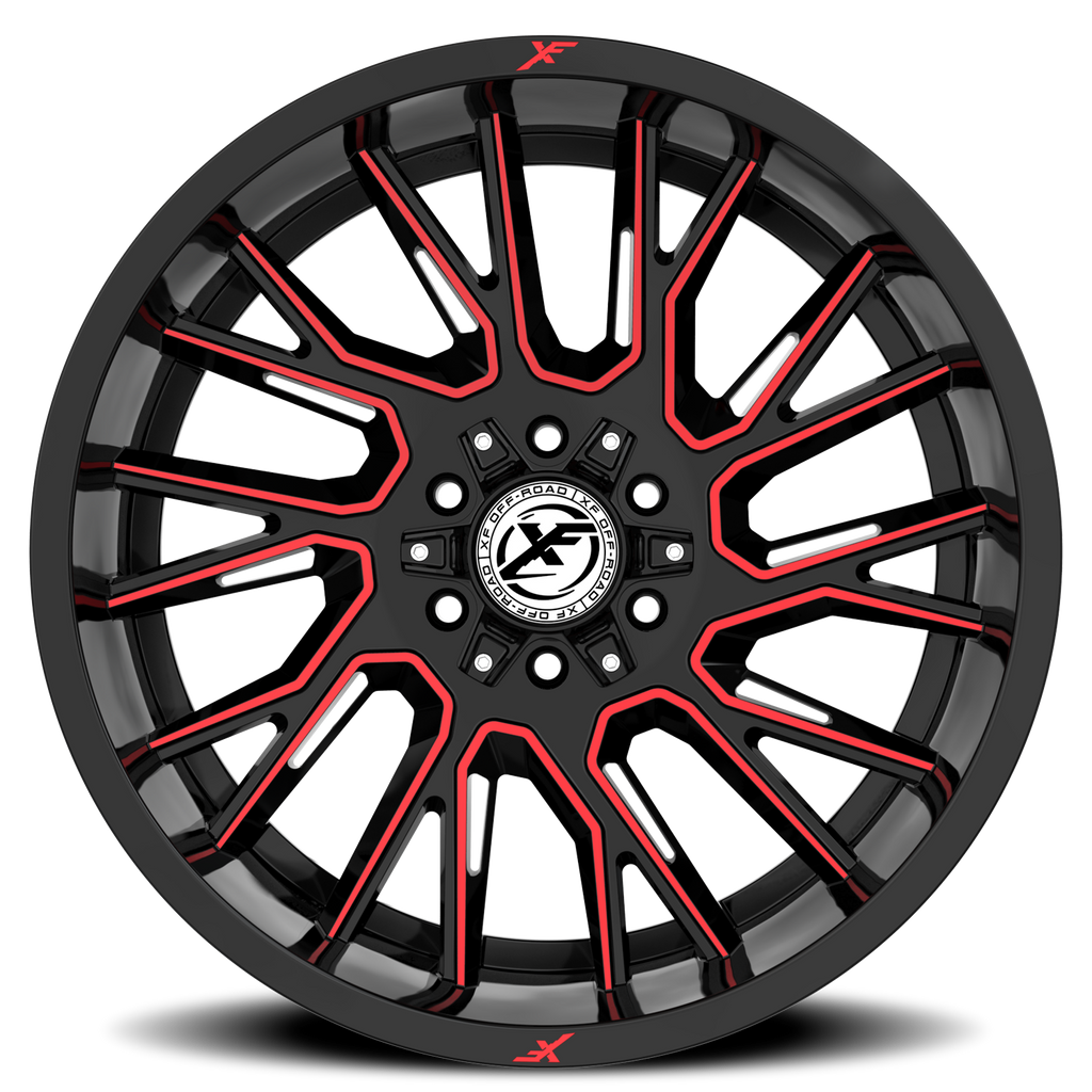 XF OFF-ROAD XF-230 18X9 12 5X127/5X139.7 GLOSS BLACK & RED MACHINED