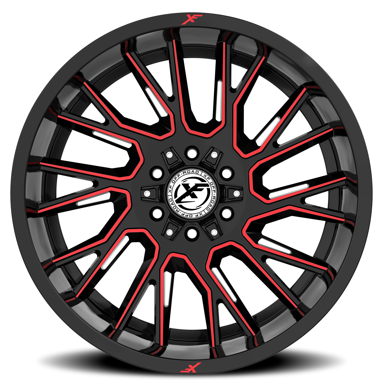 XF OFF-ROAD XF-230 18X9 12 5X127/5X139.7 GLOSS BLACK & RED MACHINED