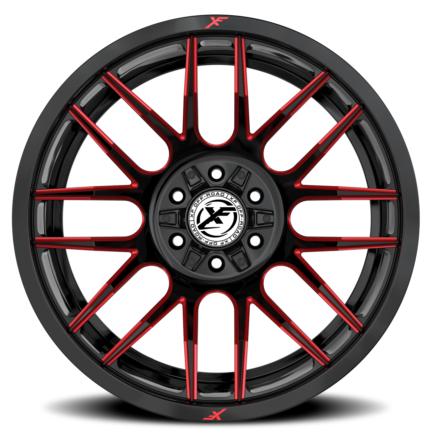 XF OFF-ROAD XF-232 20X10 -12 5X127/5X139.7 GLOSS BLACK & RED MILLED