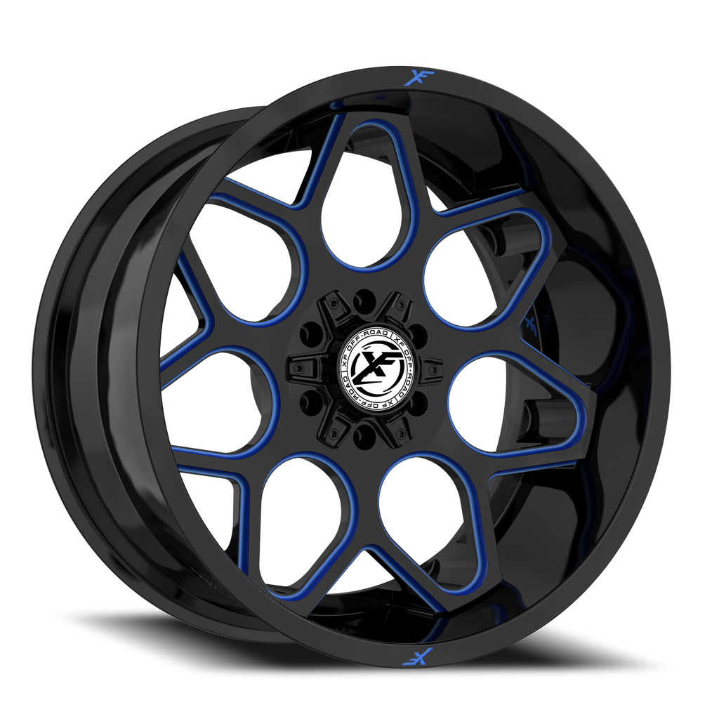 XF OFF-ROAD XF-233 20X10 -24 5X127/5X139.7 GLOSS BLACK & BLUE MILLED