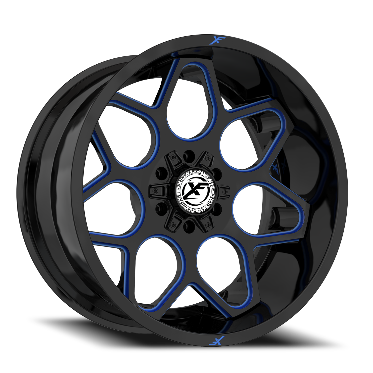 XF OFF-ROAD XF-233 20X10 -24 5X127/5X139.7 GLOSS BLACK & BLUE MILLED