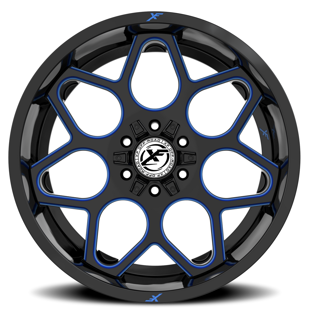 XF OFF-ROAD XF-233 20X10 -24 5X127/5X139.7 GLOSS BLACK & BLUE MILLED