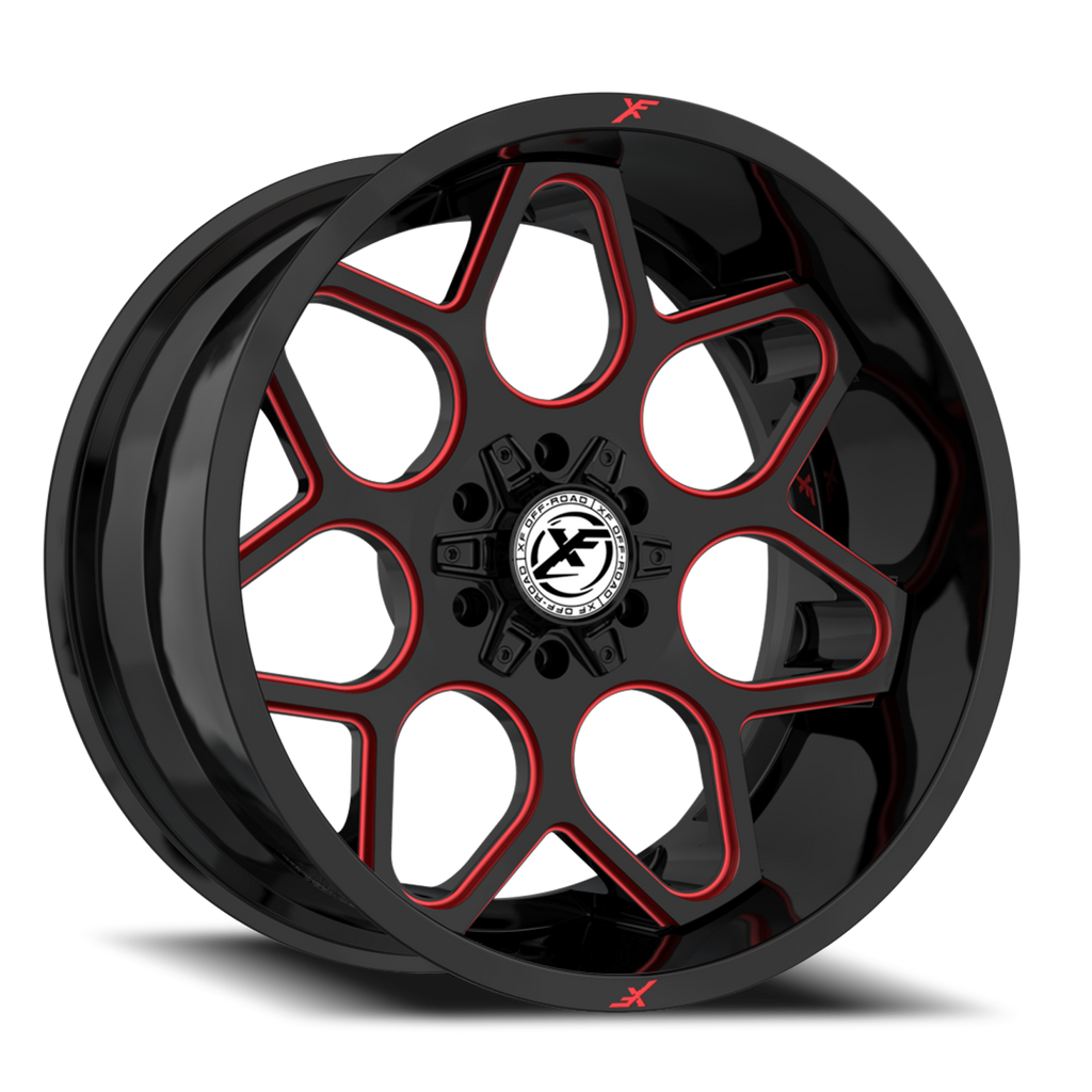 XF OFF-ROAD XF-233 20X10 -12 5X127/5X139.7 GLOSS BLACK & RED MILLED