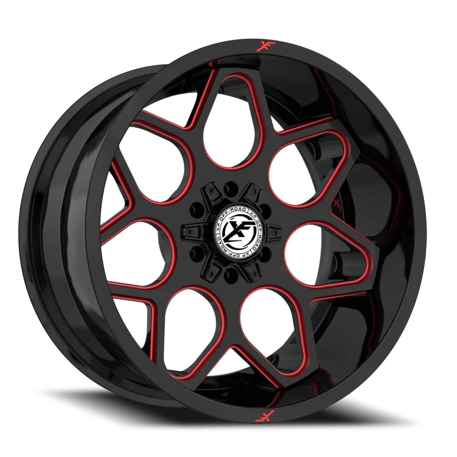 XF OFF-ROAD XF-233 20X10 -12 5X127/5X139.7 GLOSS BLACK & RED MILLED