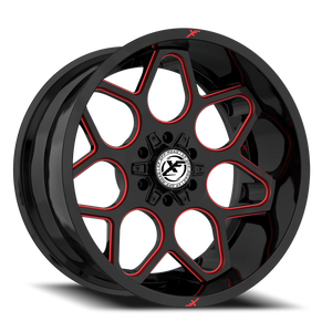 XF OFF-ROAD XF-233 20X10 -12 8X165.1/8X180 GLOSS BLACK & RED MILLED