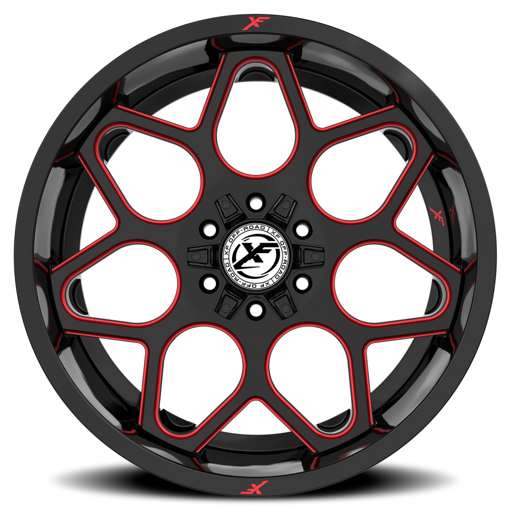 XF OFF-ROAD XF-233 20X10 -12 5X127/5X139.7 GLOSS BLACK & RED MILLED