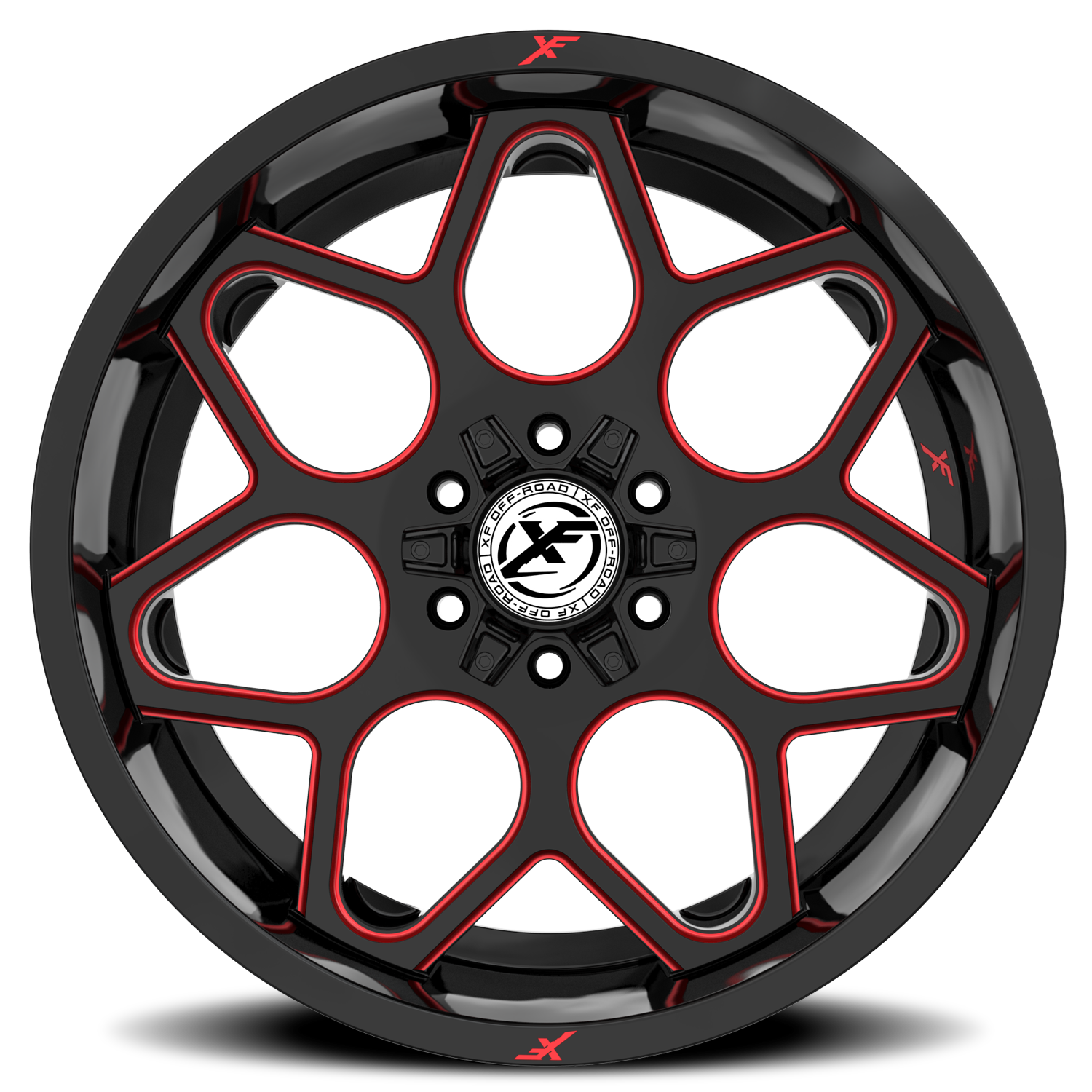 XF OFF-ROAD XF-233 20X10 -12 5X127/5X139.7 GLOSS BLACK & RED MILLED