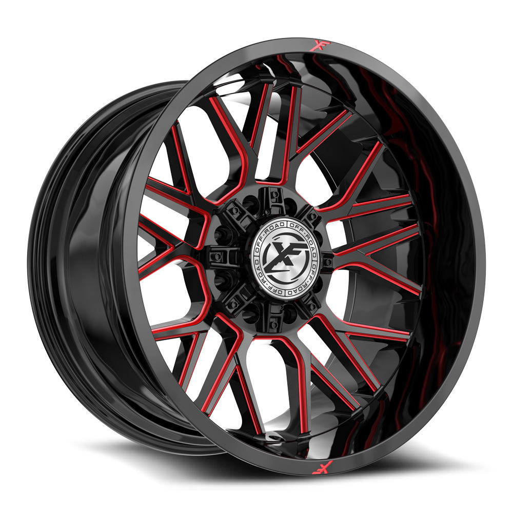 XF OFF-ROAD XF-235 22X12 -44 BLANK 8X GLOSS BLACK & RED MILLED