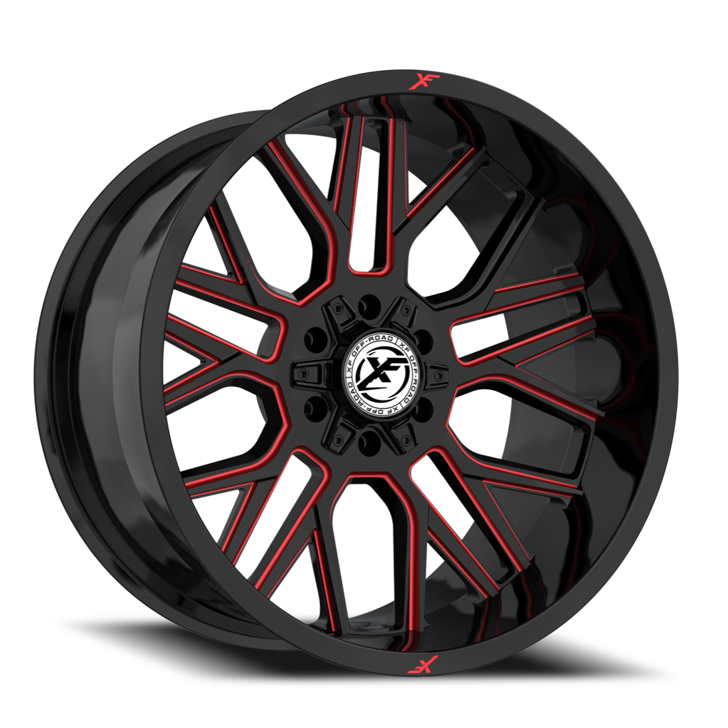 XF OFF-ROAD XF-235 20X10 -12 5X127/5X139.7 GLOSS BLACK & RED MILLED