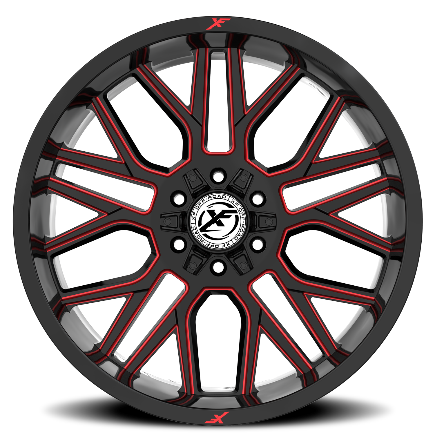 XF OFF-ROAD XF-235 20X10 -24 6X135/6X139.7 GLOSS BLACK & RED MILLED